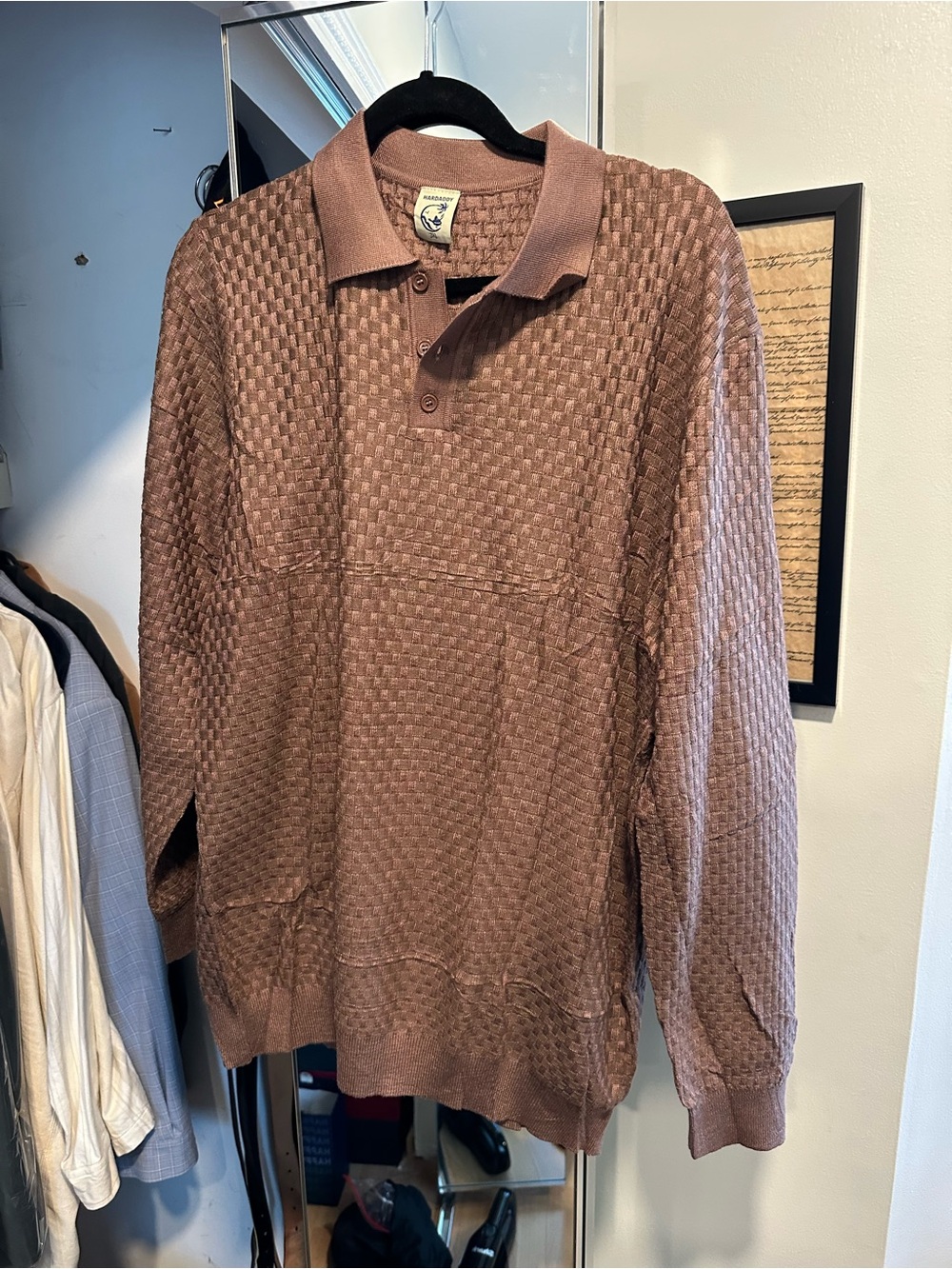 Men's Textured Polo Sweater in Mauve Brown
